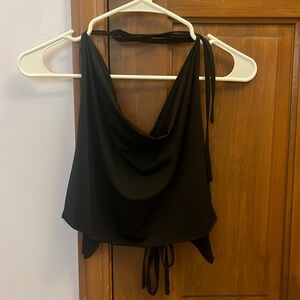 Favlux Fashion black open back cropped top